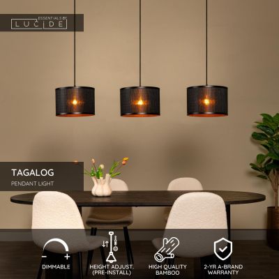 Lucide TAGALOG - Pendant light - Ø 40 cm - 3xE27 - Black
